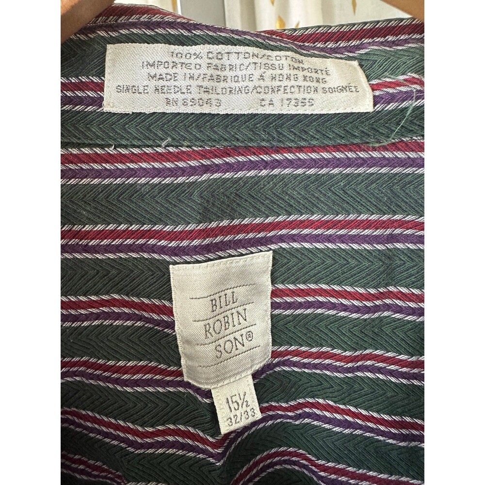 Bill Robinson 100% Cotton Stripe Button Down Long Sleeve Dress Shirt 15.5" Neck - Picture 4 of 4